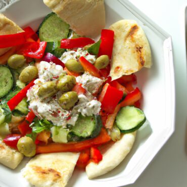 Mouthwatering Greek Salad with Homemade Hummus and Pita Bread Recipe