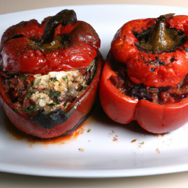 Greek-Inspired Vegan Delight: Tomato and Olive Stuffed Peppers
