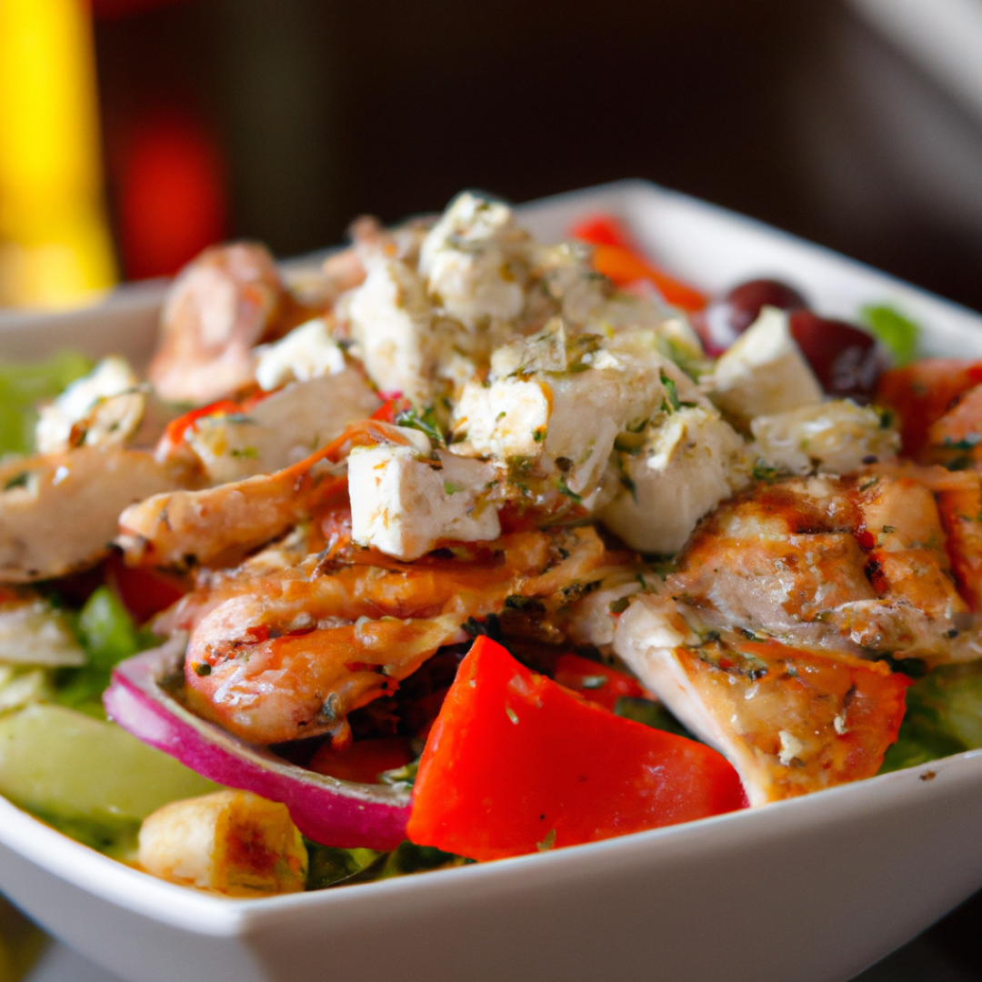 Indulge in a Mouthwatering Greek Lunch: Traditional Greek Salad with Grilled Chicken