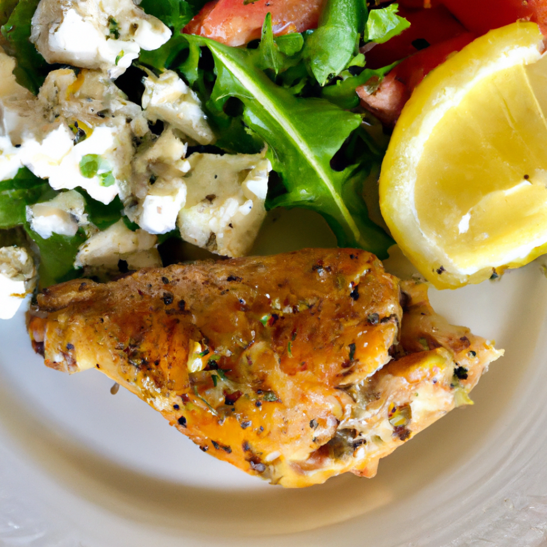 Mouth-Watering Greek Dinner Delight:‍ Lemon ⁢& Herb Roasted ⁤Chicken ⁤with Feta and ‍Tomato Salad