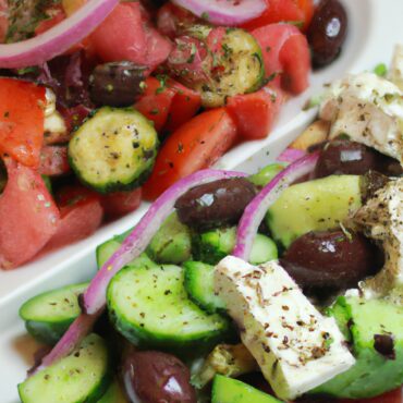 Luscious Greek Salad and Souvlaki Platter: Sumptuous Delight for Your Mid-Day Meal