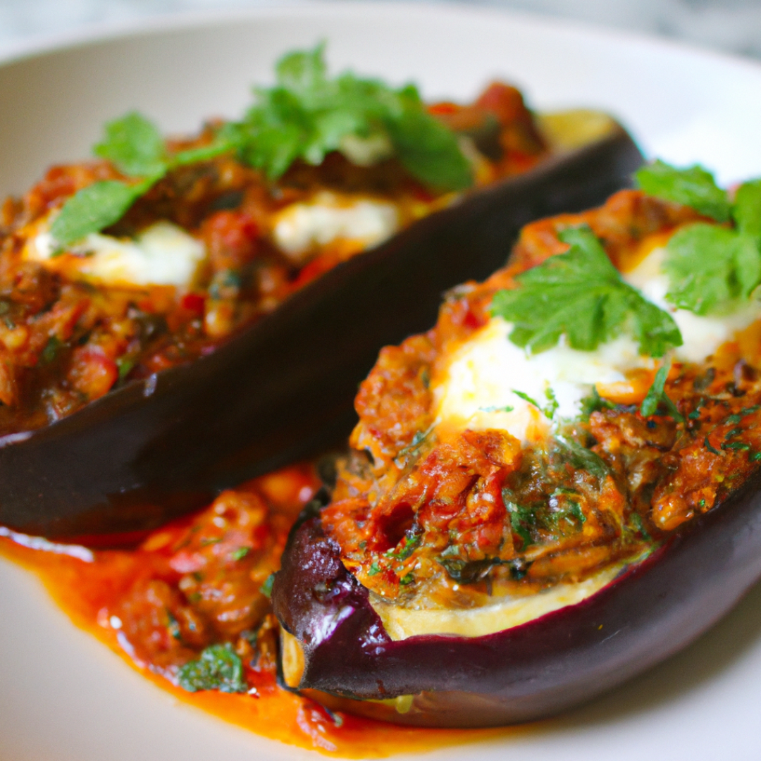 Delightful Greek Vegan‍ Recipe: Stuffed Eggplant with Feta-Style Tofu and Savory Tomato Sauce